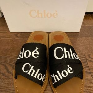 Chloe Woody Logo Slide Sandals